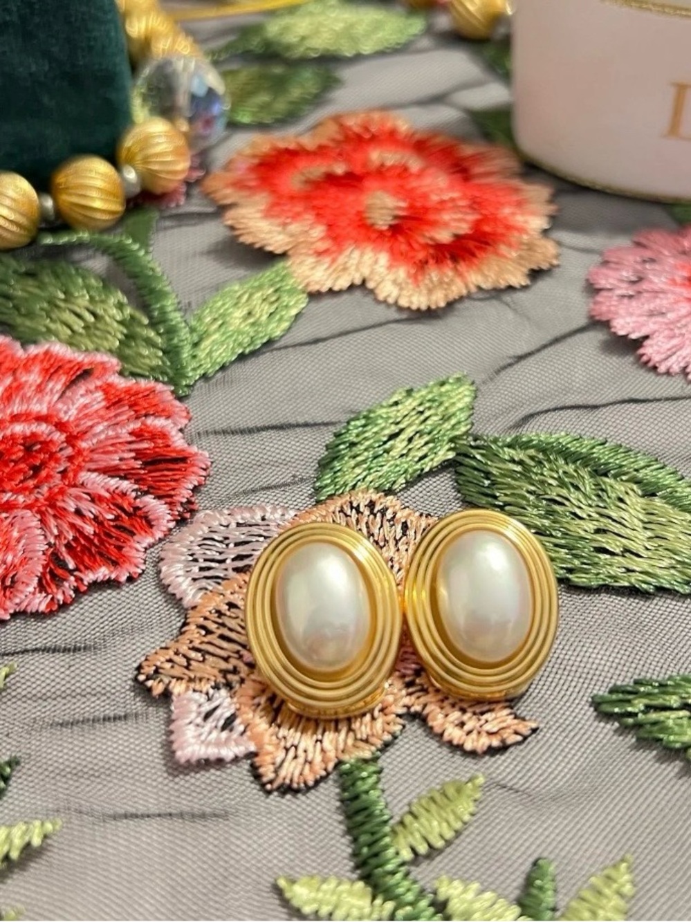 AUTH Christian Dior Earrings • Clip On Clips Oversized Maximal Bijoux Faux Pearl